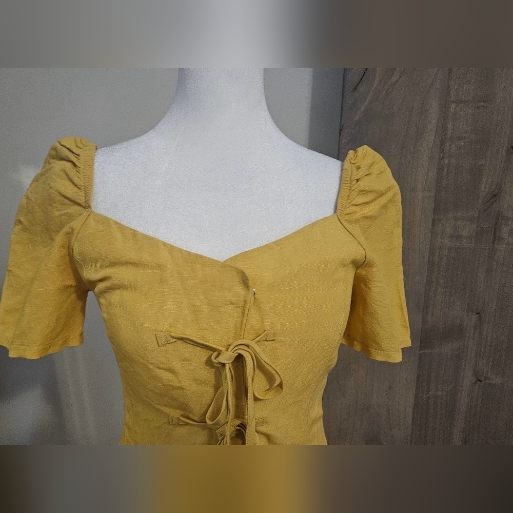 Pixie Market Helena Mustard Linen Mini Dress. Size Xs — image 7 of 8